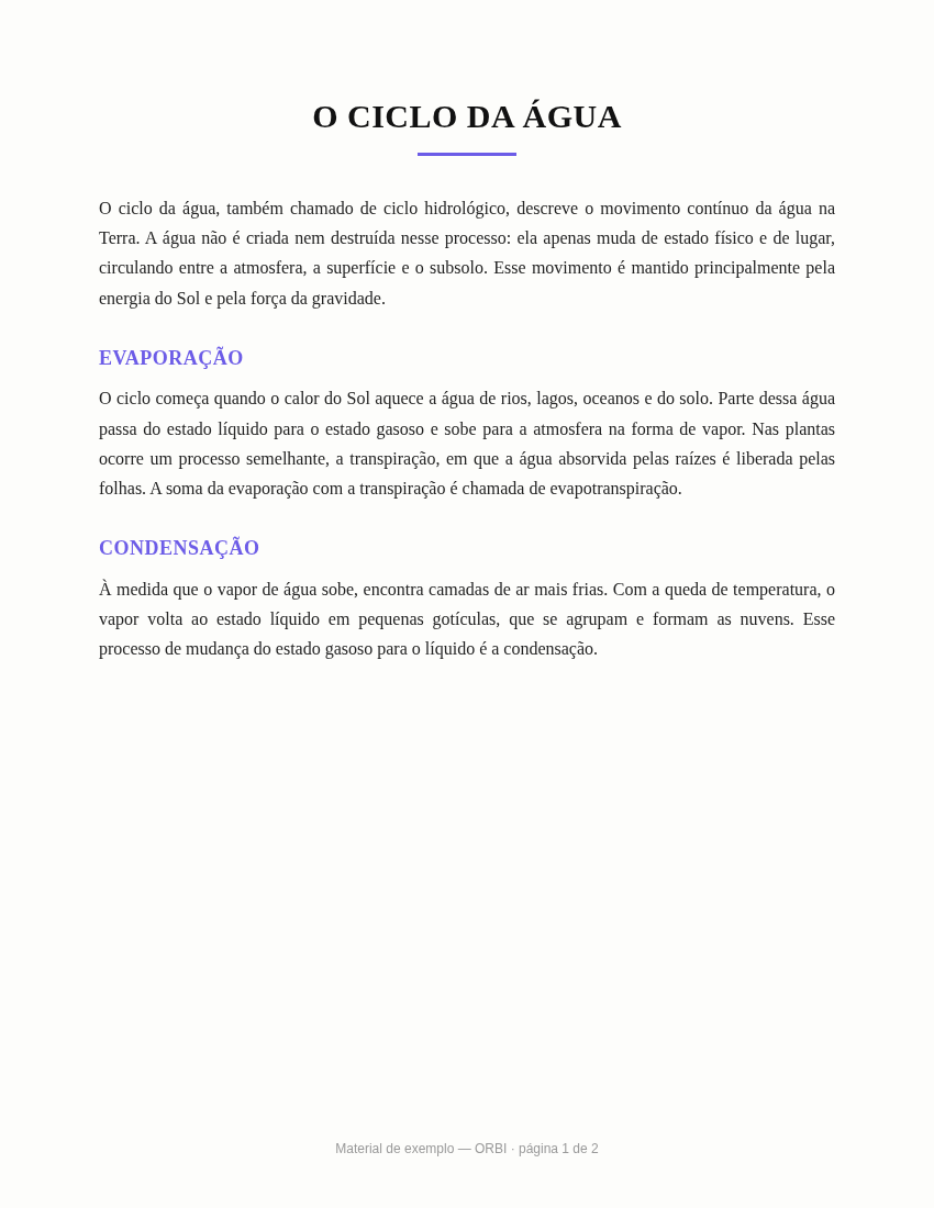 Página do material "O ciclo da água" enviado ao ORBI